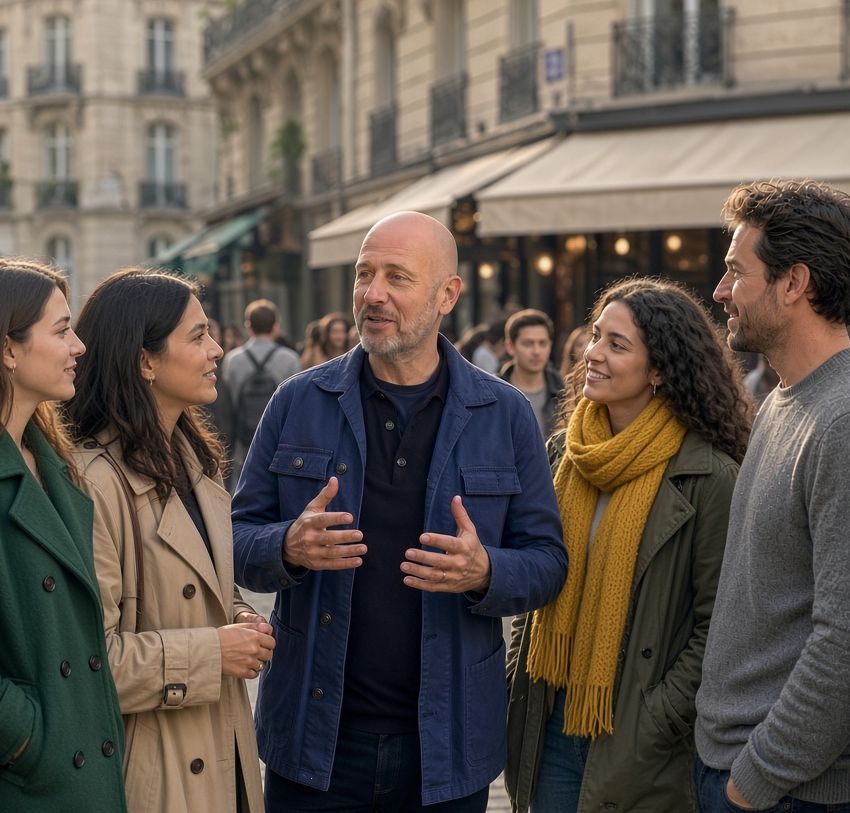 Benji raconte l’histoire de Paris à un groupe